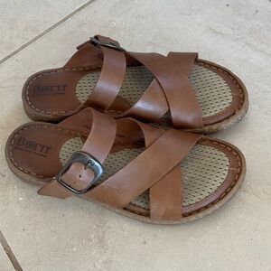 Born Salas Sport Brown Maple Leather Sandals with Buckle